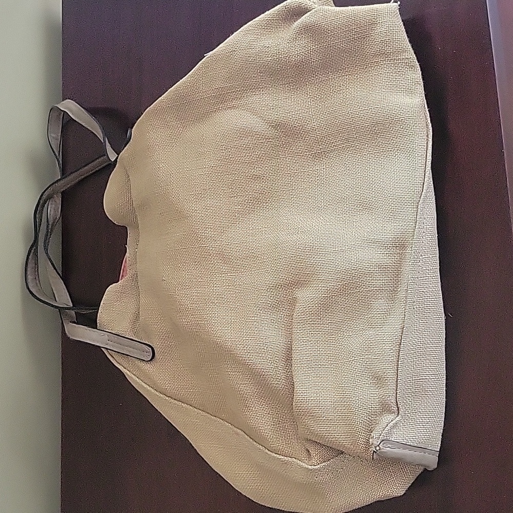 Burlap and leather Boho bag